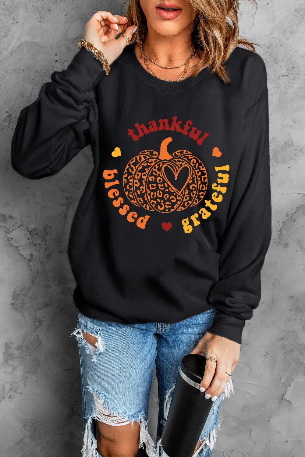 Pumpkin Graphic Long Sleeve Sweatshirt - Carri's Cache