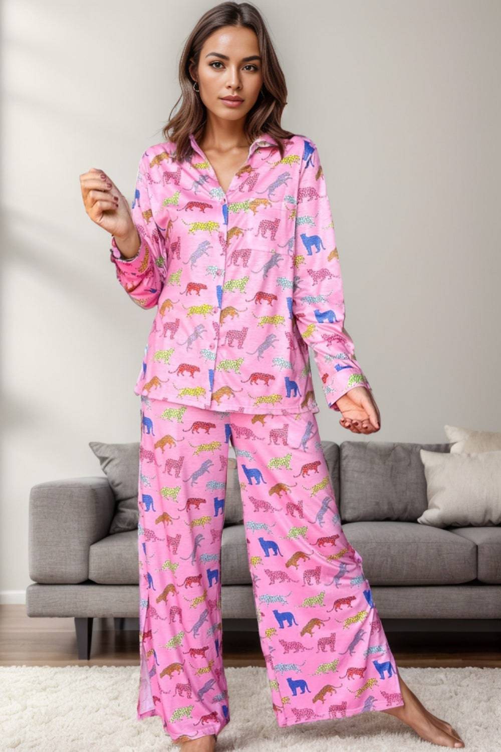 Pocketed Printed Top and Pants Lounge Set - Carri's Cache