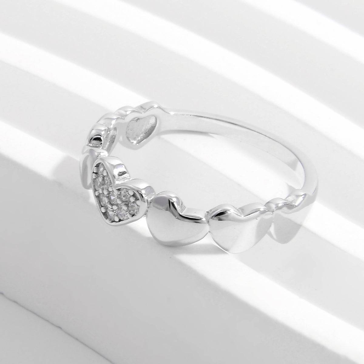 925 Sterling Silver Inlaid Zircon Heart Ring - Carri's Cache
