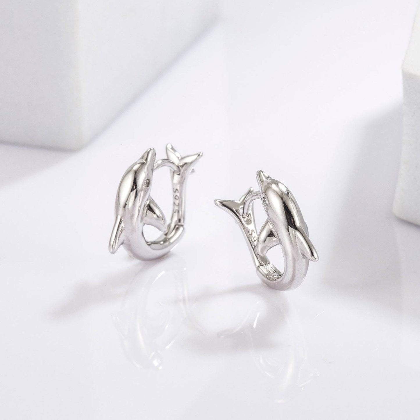 925 Sterling Silver Zircon Dolphin Earrings - Carri's Cache