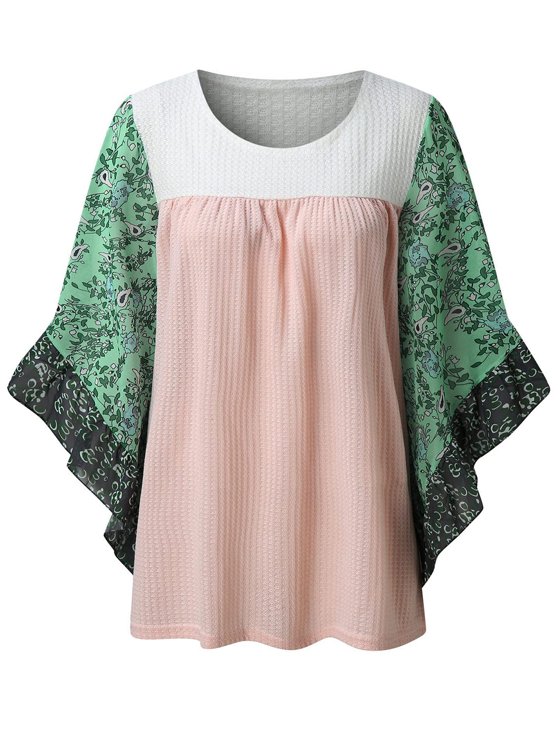 Full Size Printed Round Neck Three-Quarter Sleeve Blouse - Carri's Cache