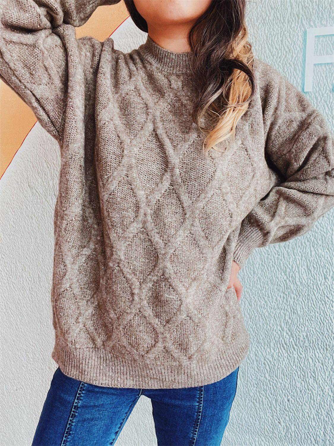 Diamond Round Neck Long Sleeve Sweater - Carri's Cache