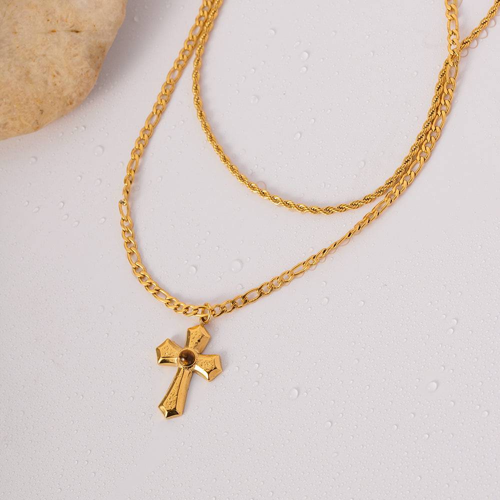 18K Gold-Plated Double Layered Cross Necklace - Carri's Cache