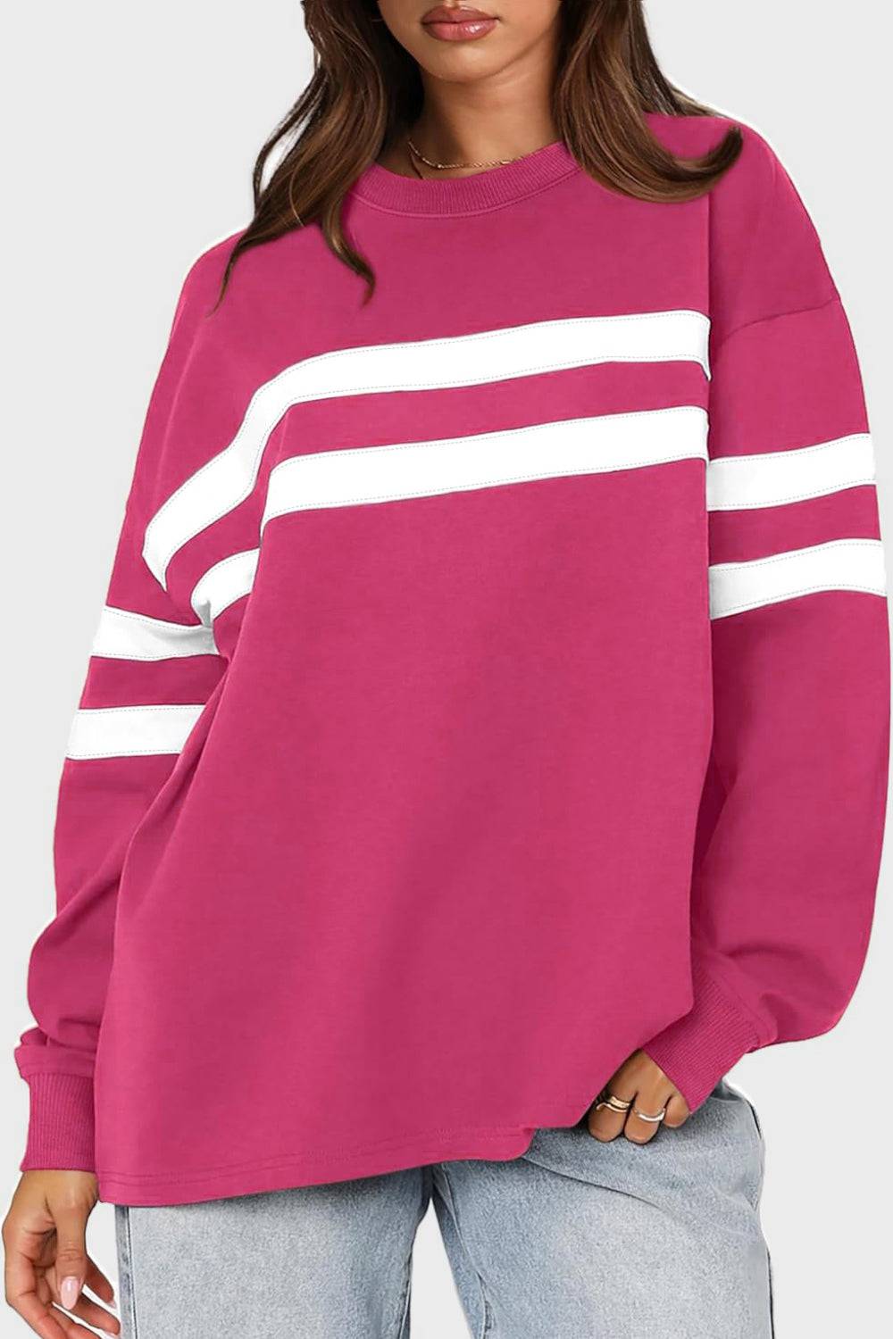 Lovelet Striped Round Neck Dropped Shoulder Sweatshirt - Carri's Cache