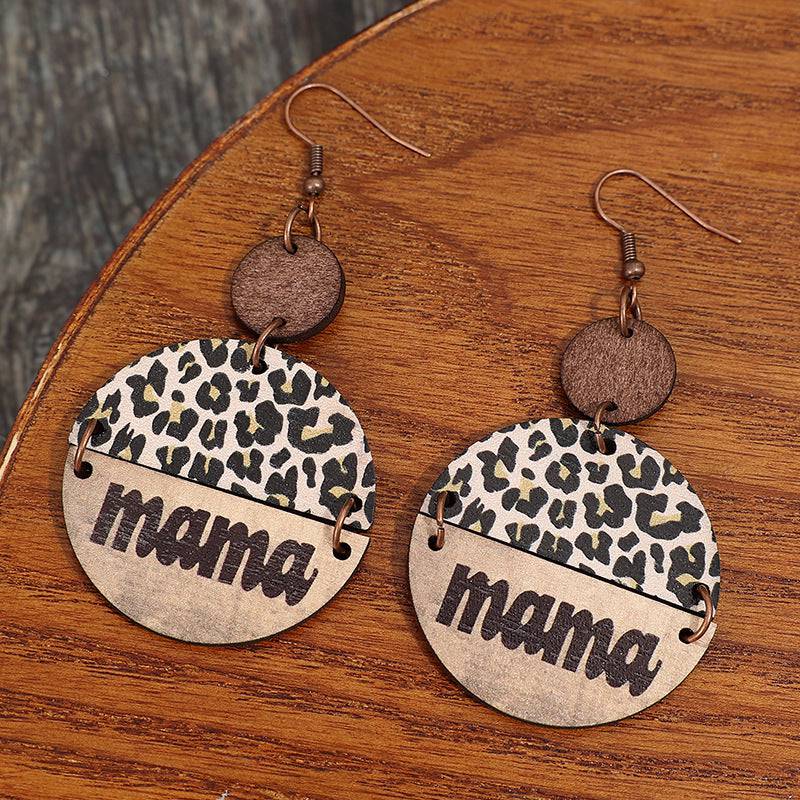 Wooden Leopard Round Shape Earrings - Carri's Cache
