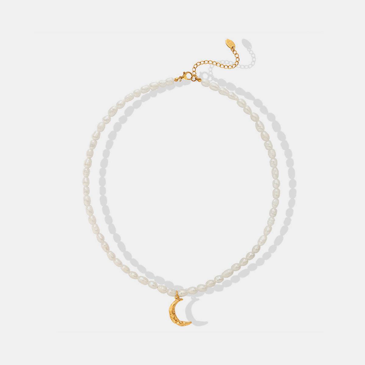 Pearl Titanium Steel Moon Shape Pendant Necklace - Carri's Cache