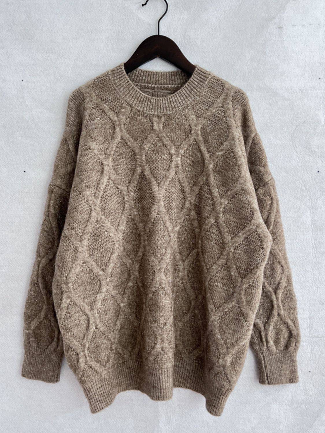 Diamond Round Neck Long Sleeve Sweater - Carri's Cache