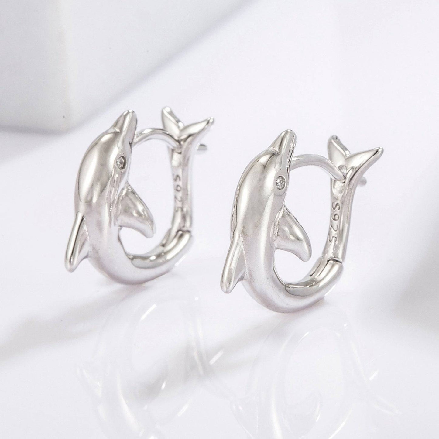 925 Sterling Silver Zircon Dolphin Earrings - Carri's Cache
