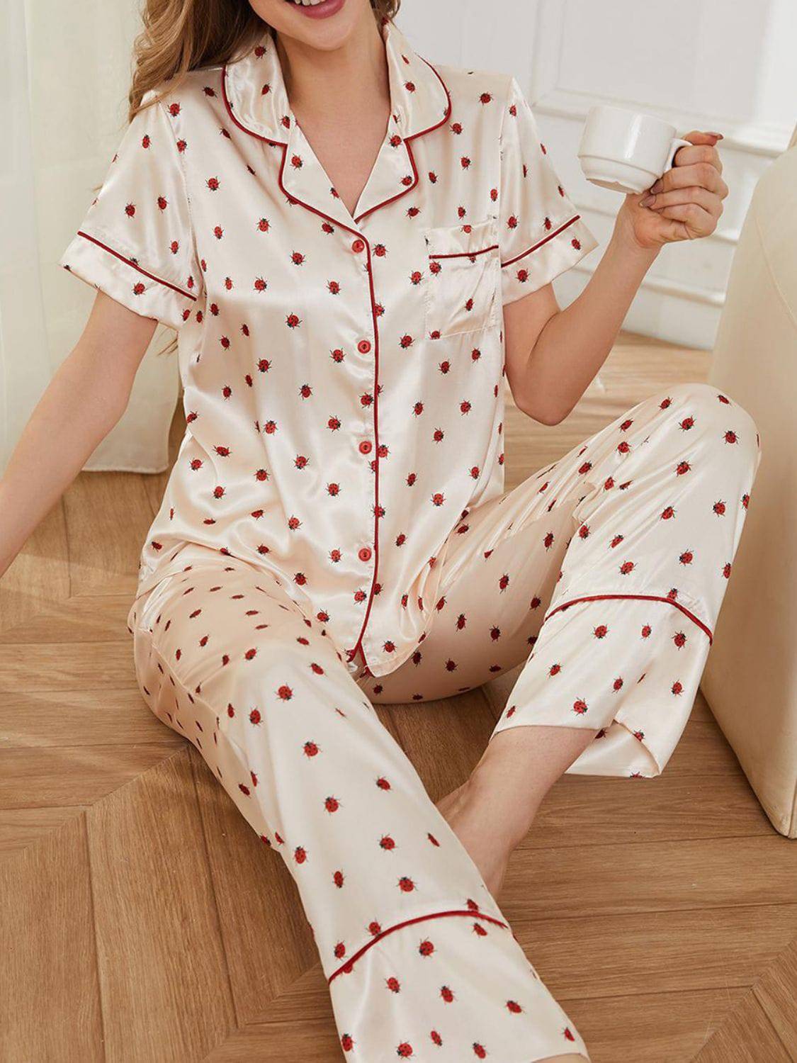 Contrast Piping Pocketed Top and Pants Lounge Set - Carri's Cache