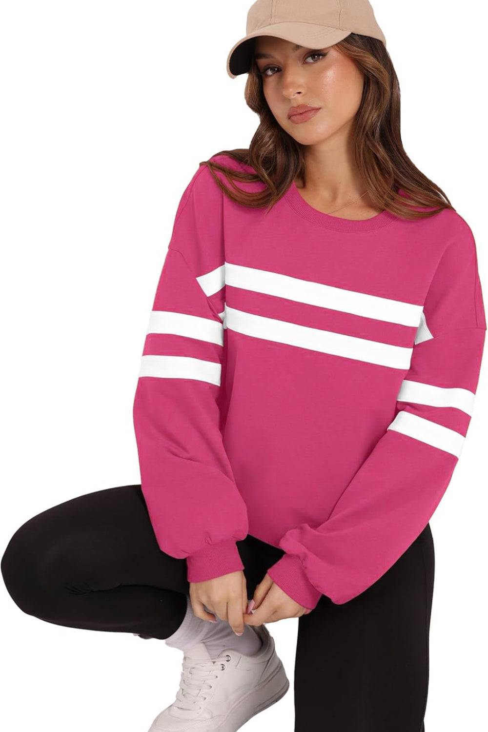 Lovelet Striped Round Neck Dropped Shoulder Sweatshirt - Carri's Cache