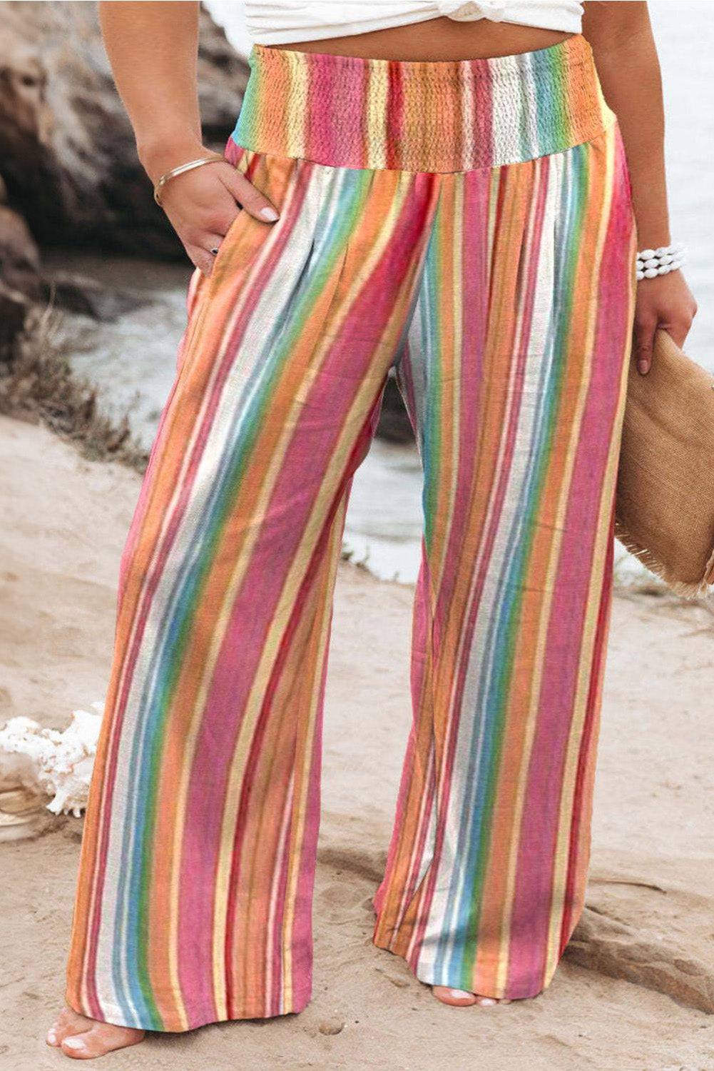 Plus Size Striped Wide Leg Pants - Carri's Cache