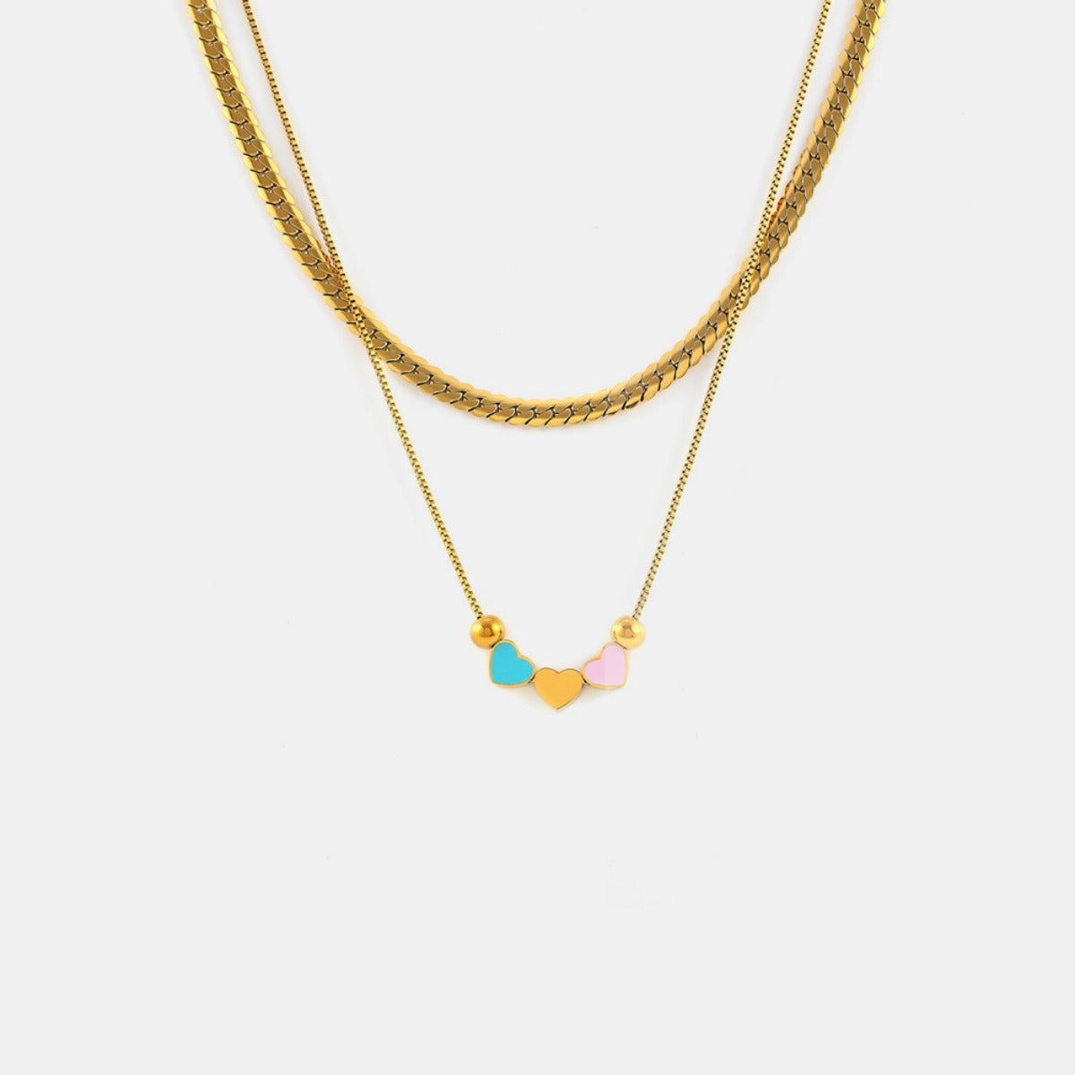 18K Gold-Plated Double Layered Heart Necklace - Carri's Cache