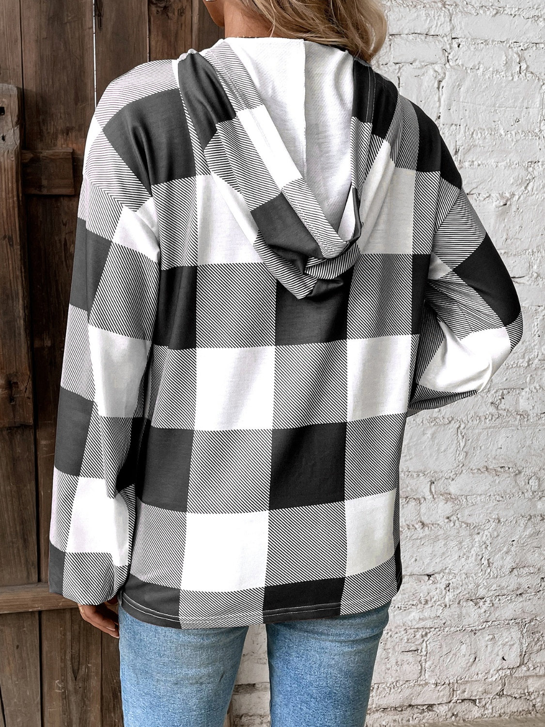 Plaid Dropped Shoulder Long Sleeve Hoodie - Carri's Cache