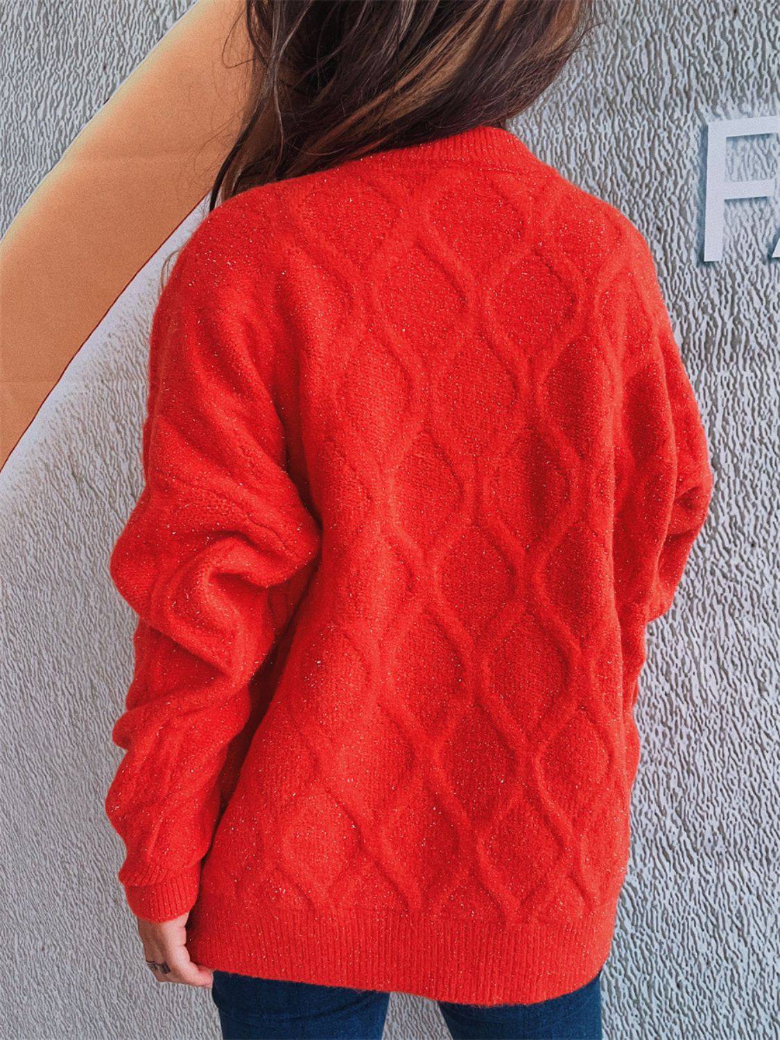 Diamond Round Neck Long Sleeve Sweater - Carri's Cache