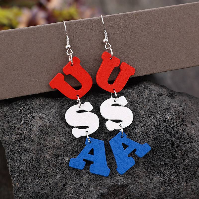 USA Wooden Letter Dangle Earrings - Carri's Cache