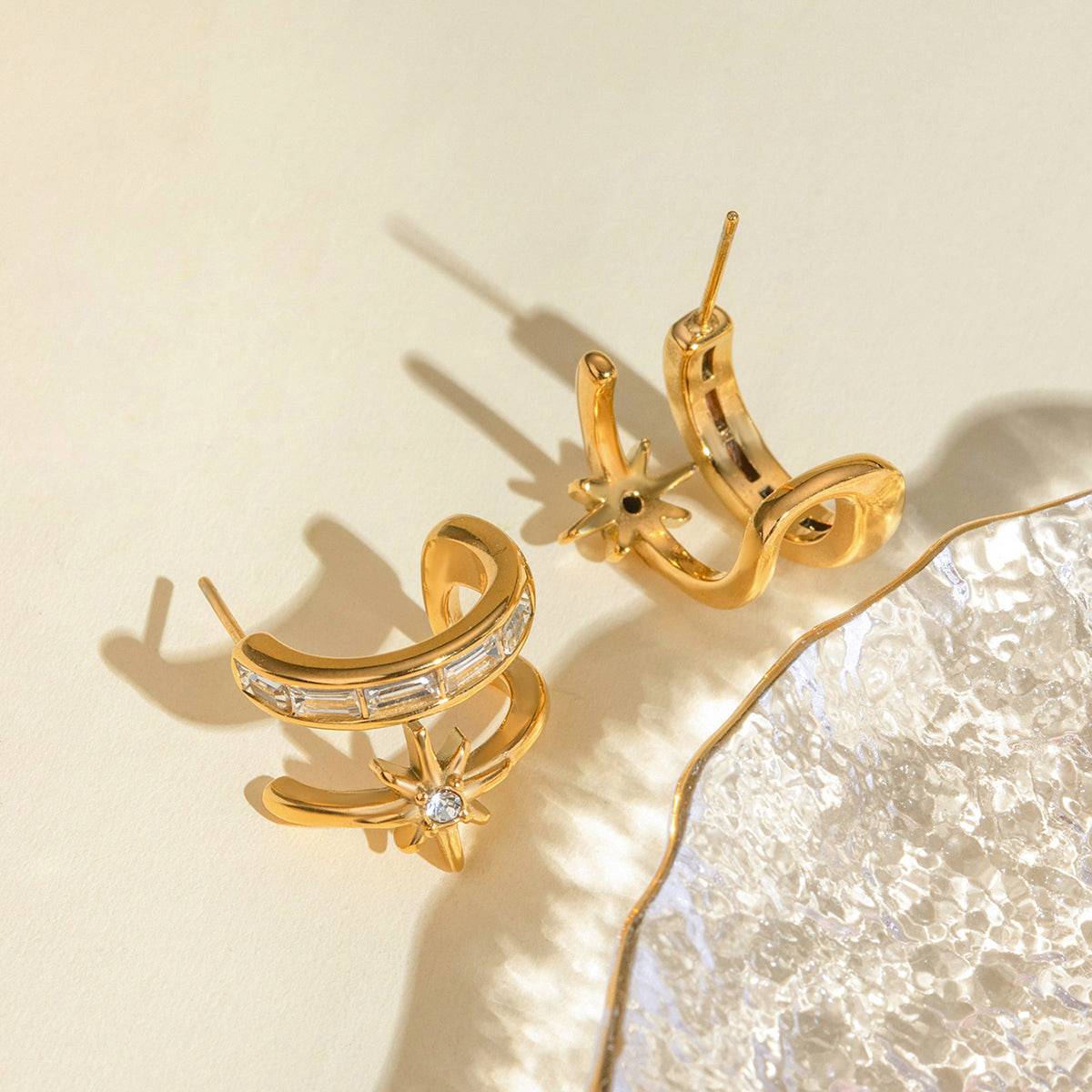 Stainless Steel Zircon Double-Layered Earrings - Carri's Cache