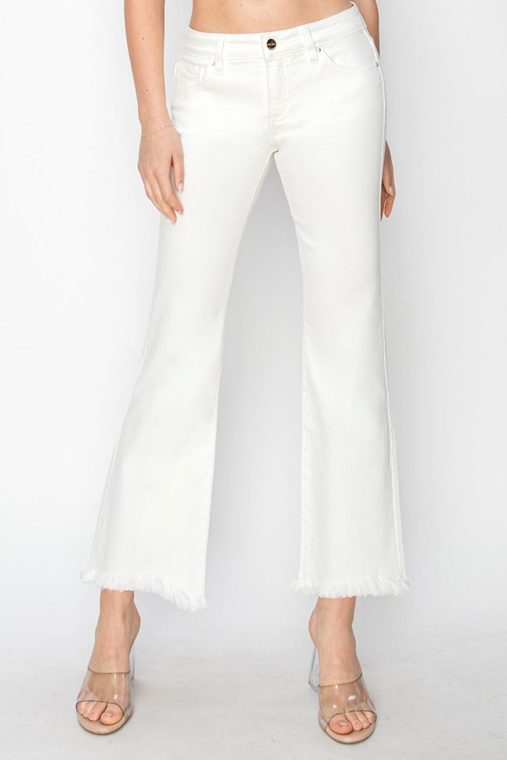 RISEN Full Size Tummy Control Crop Flare Step Hem Pants - Carri's Cache