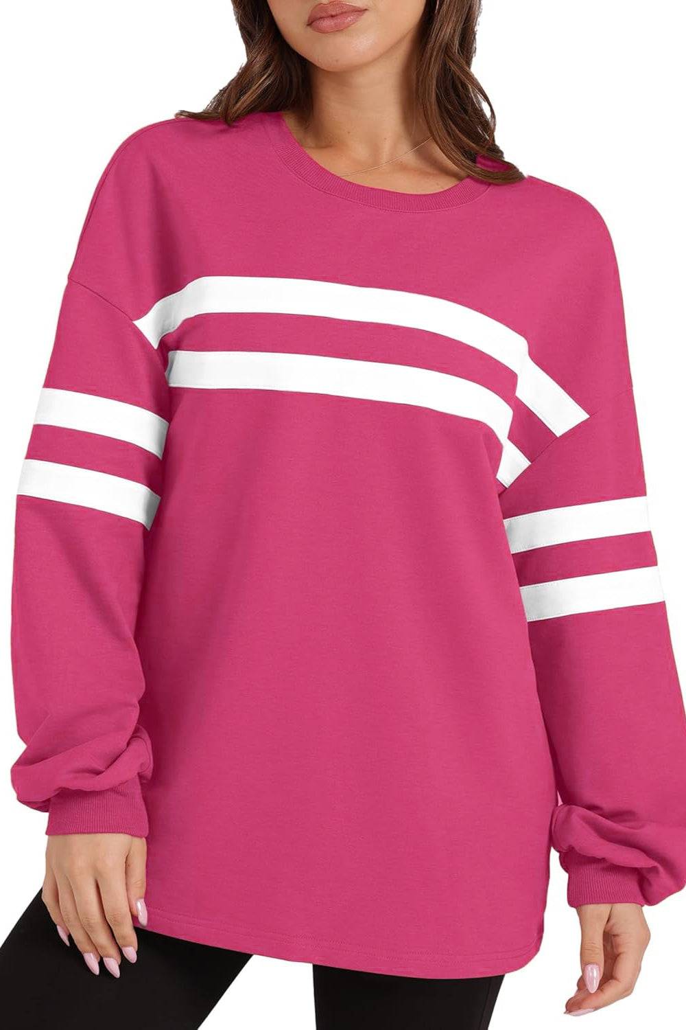 Lovelet Striped Round Neck Dropped Shoulder Sweatshirt - Carri's Cache