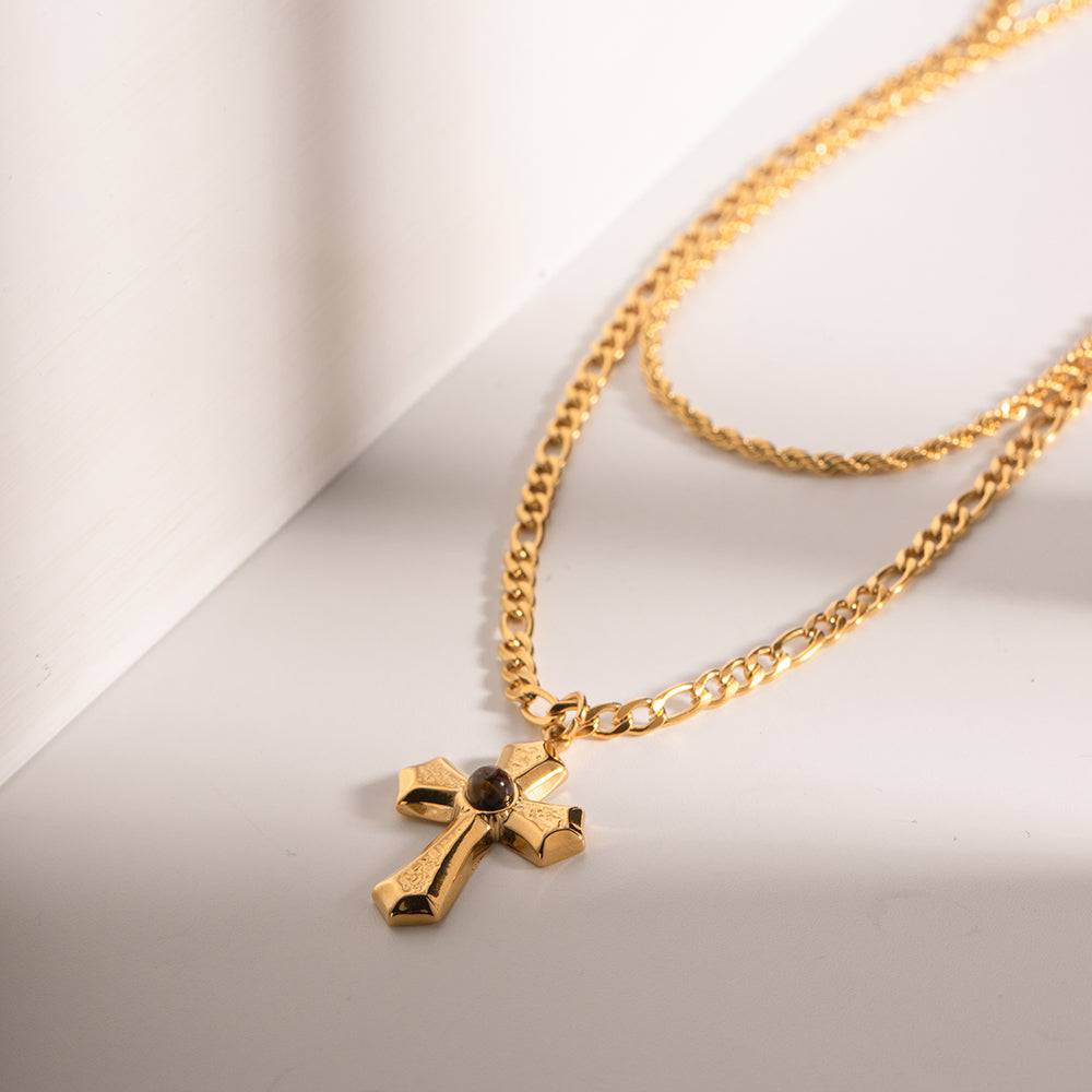 18K Gold-Plated Double Layered Cross Necklace - Carri's Cache