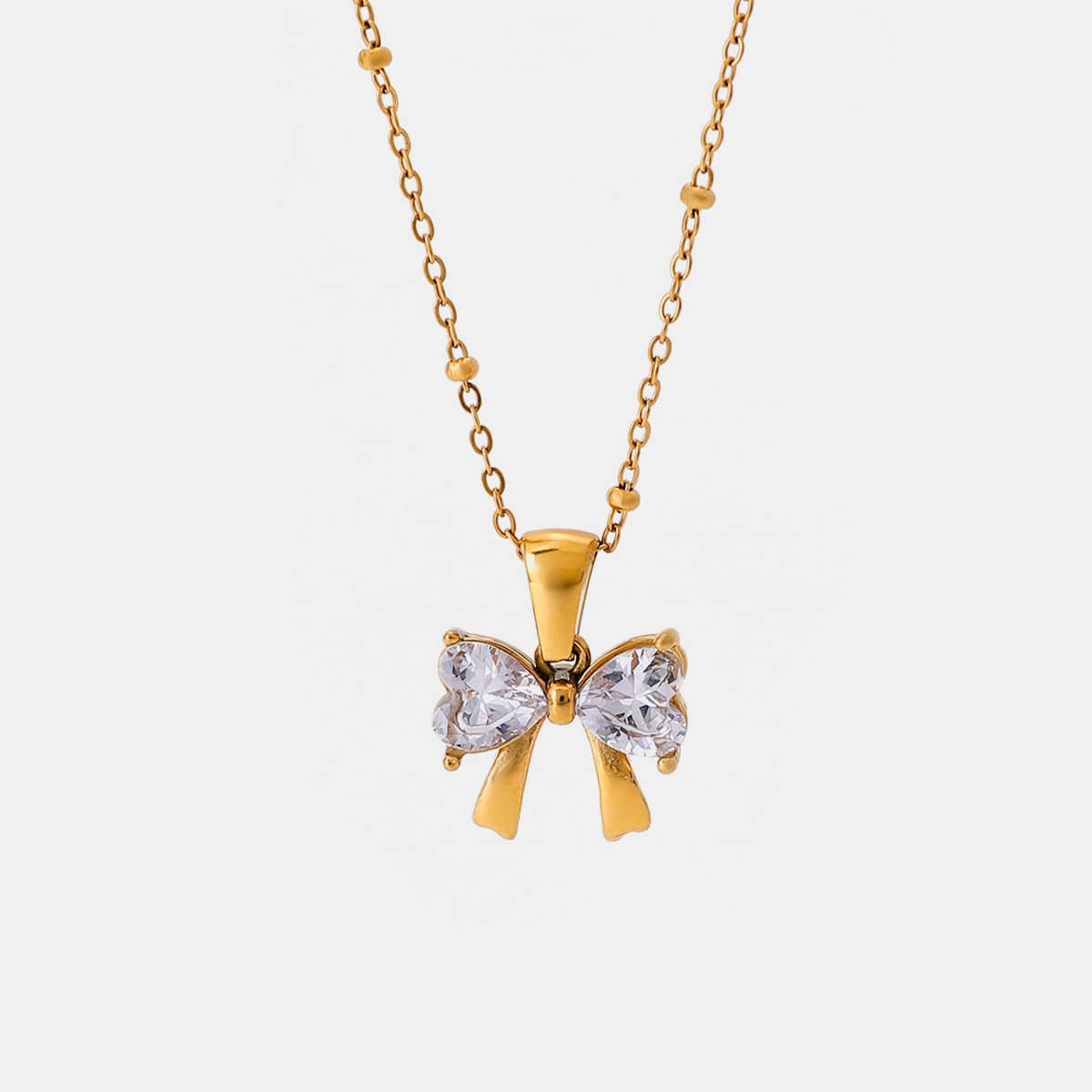 Stainless Steel Inlaid Zircon Bow Necklace - Carri's Cache
