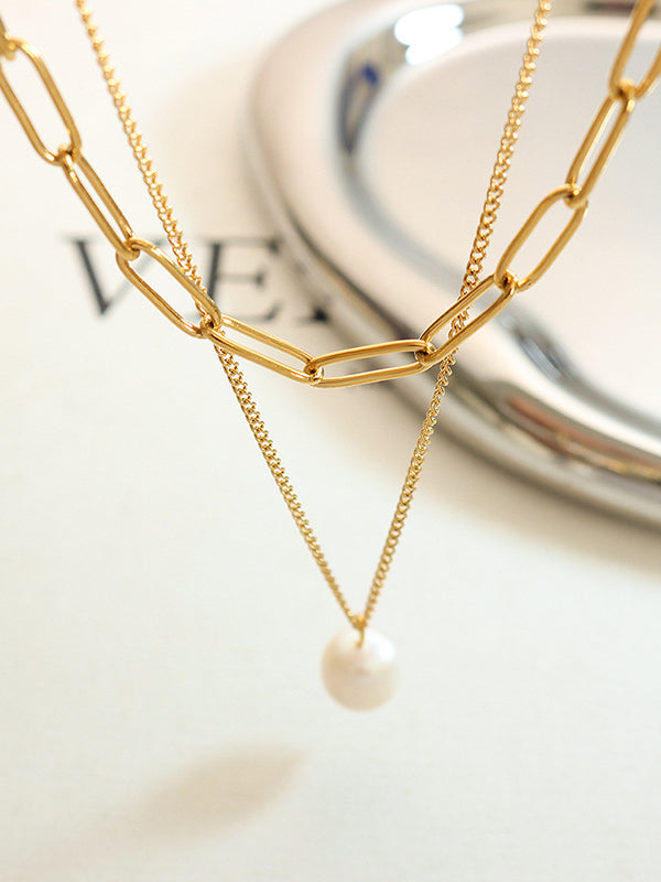 Freshwater Pearl Titanium Steel Double-Layered Necklace - Carri's Cache