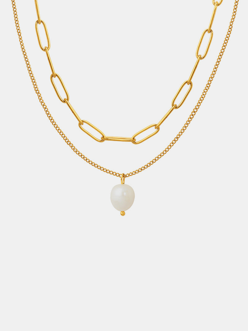 Freshwater Pearl Titanium Steel Double-Layered Necklace - Carri's Cache