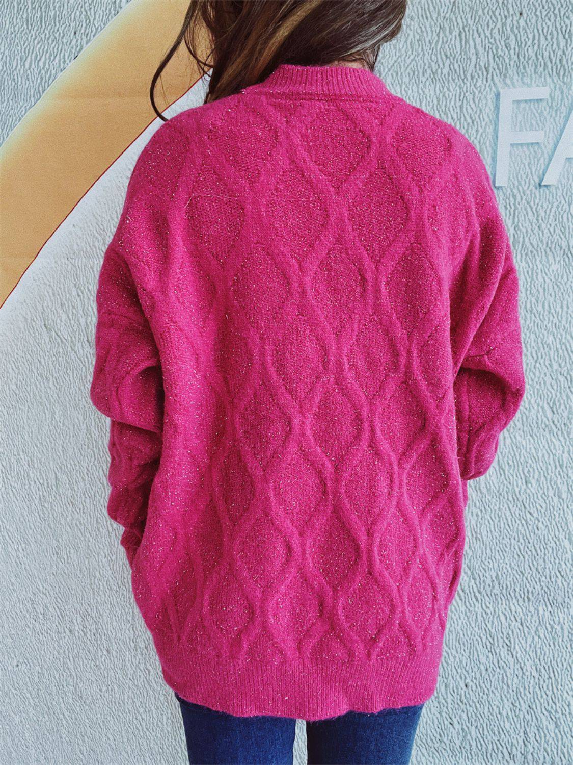 Diamond Round Neck Long Sleeve Sweater - Carri's Cache