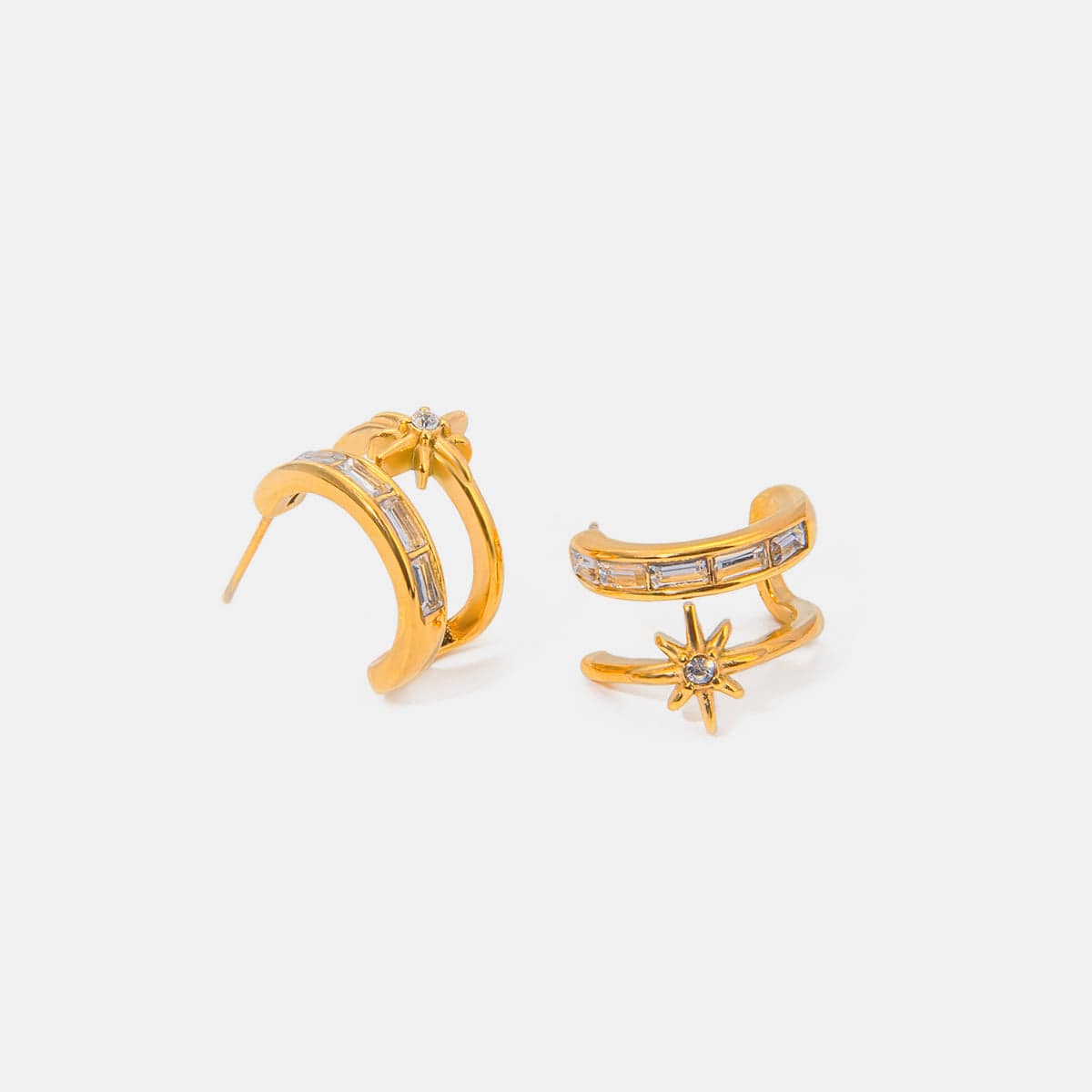 Stainless Steel Zircon Double-Layered Earrings - Carri's Cache