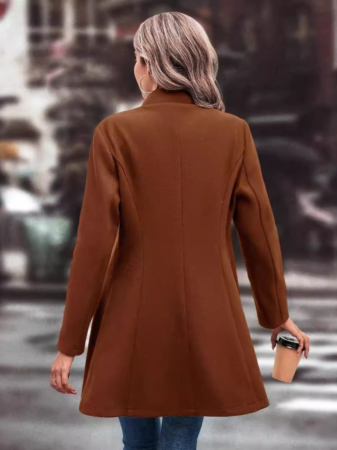 Collared Neck Long Sleeve Longline Coat - Carri's Cache