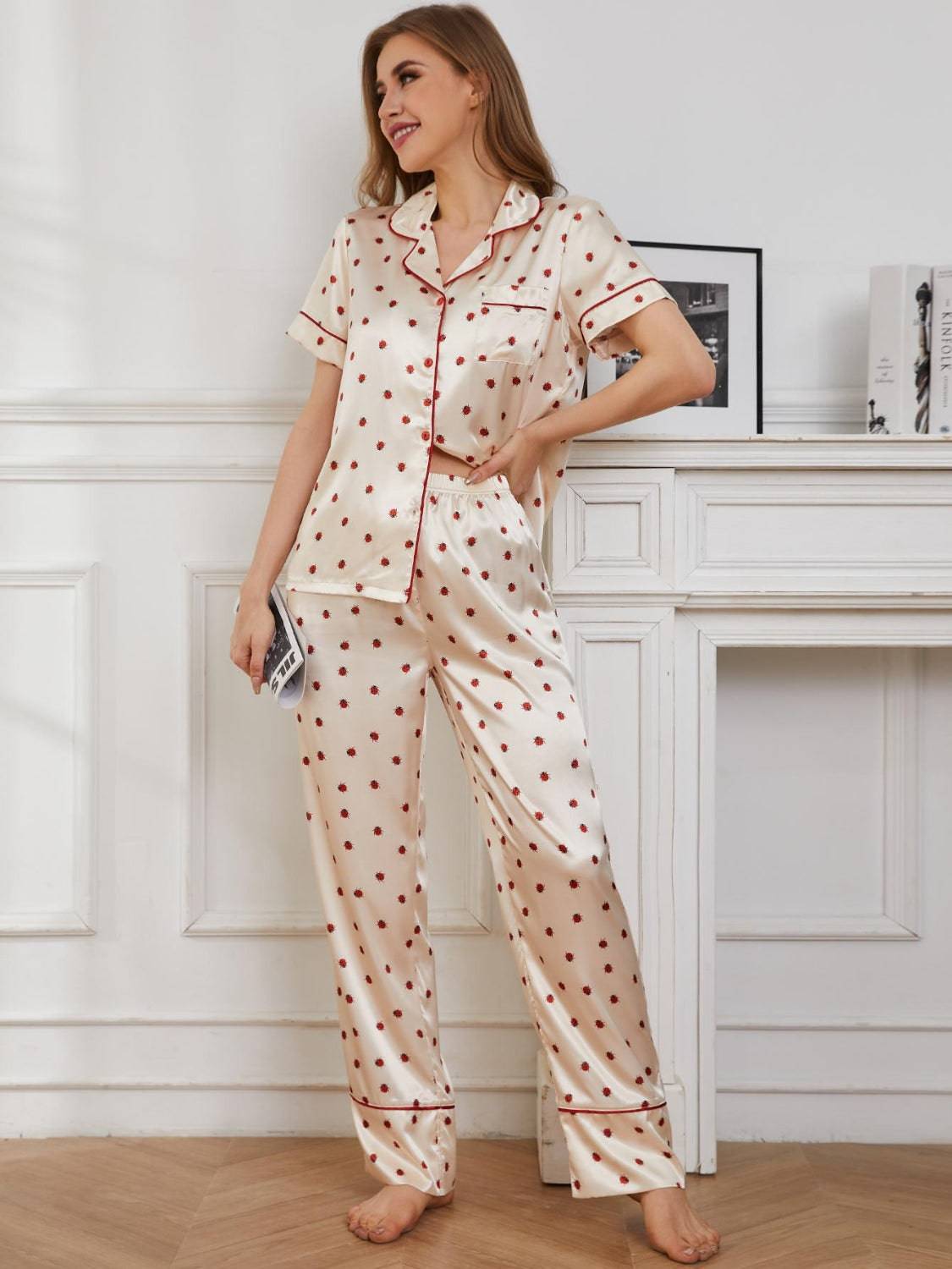 Contrast Piping Pocketed Top and Pants Lounge Set - Carri's Cache