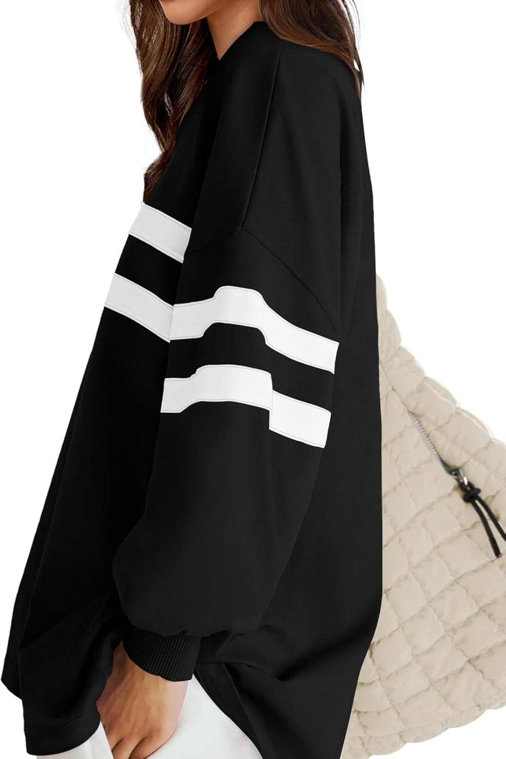Lovelet Striped Round Neck Dropped Shoulder Sweatshirt - Carri's Cache