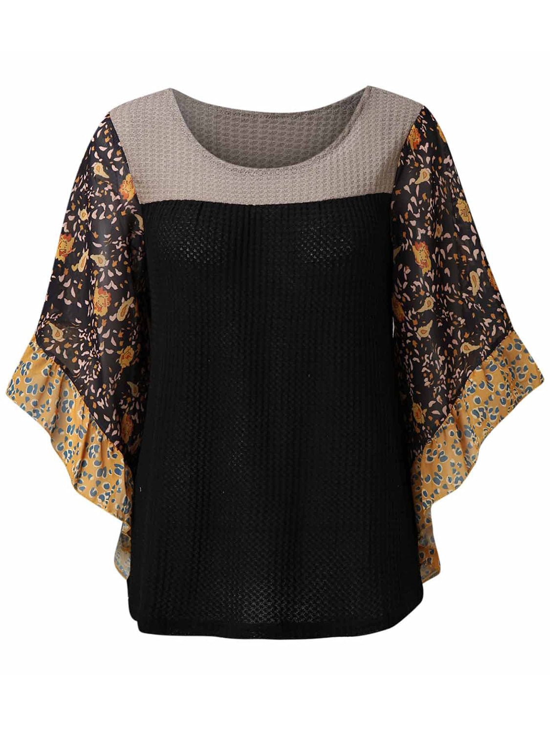 Full Size Printed Round Neck Three-Quarter Sleeve Blouse - Carri's Cache