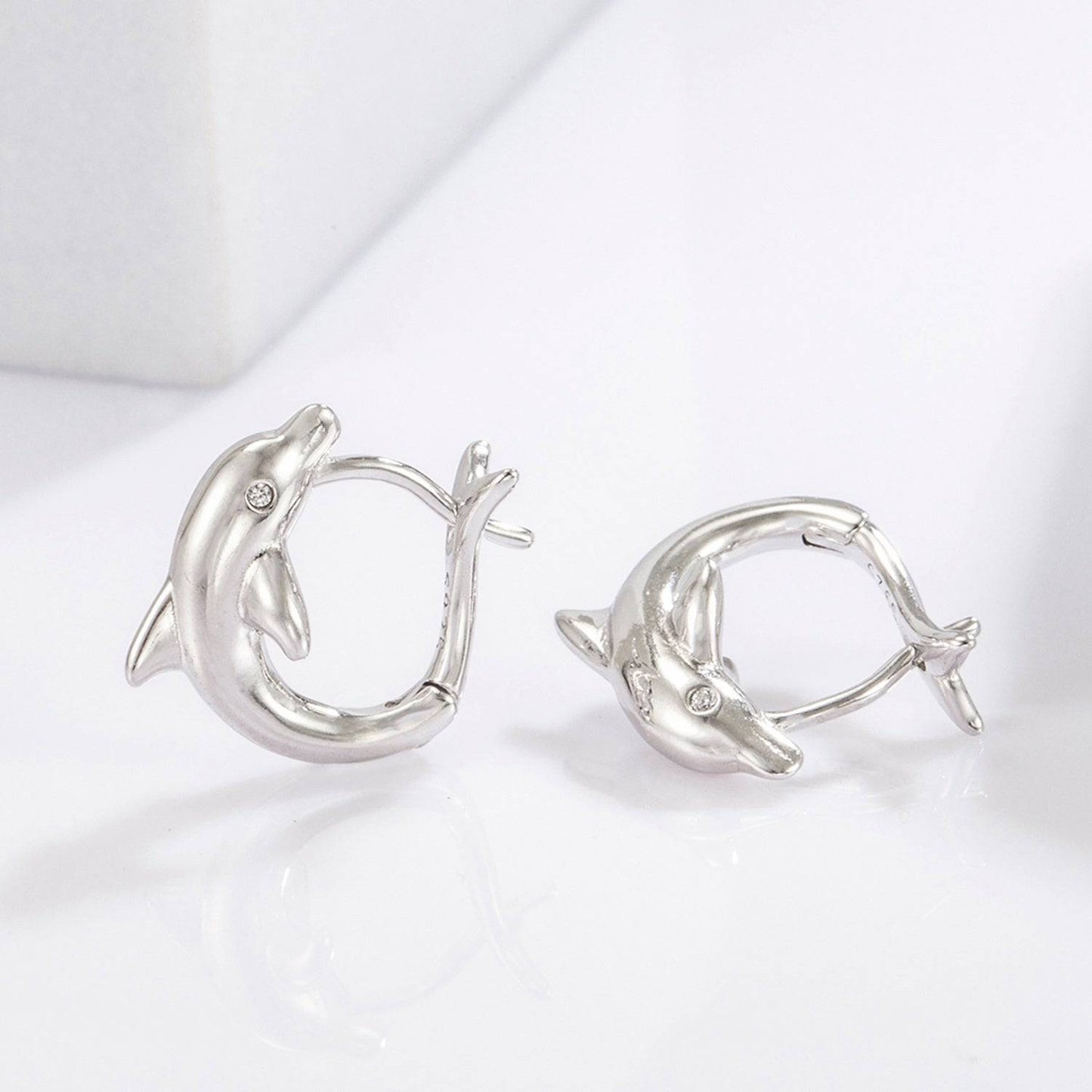 925 Sterling Silver Zircon Dolphin Earrings - Carri's Cache