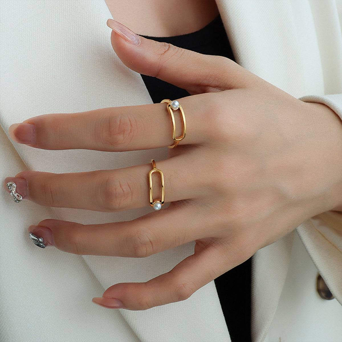 Synthetic Pearl Titanium Steel Ring - Carri's Cache