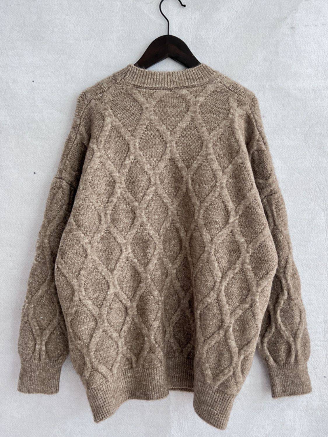 Diamond Round Neck Long Sleeve Sweater - Carri's Cache
