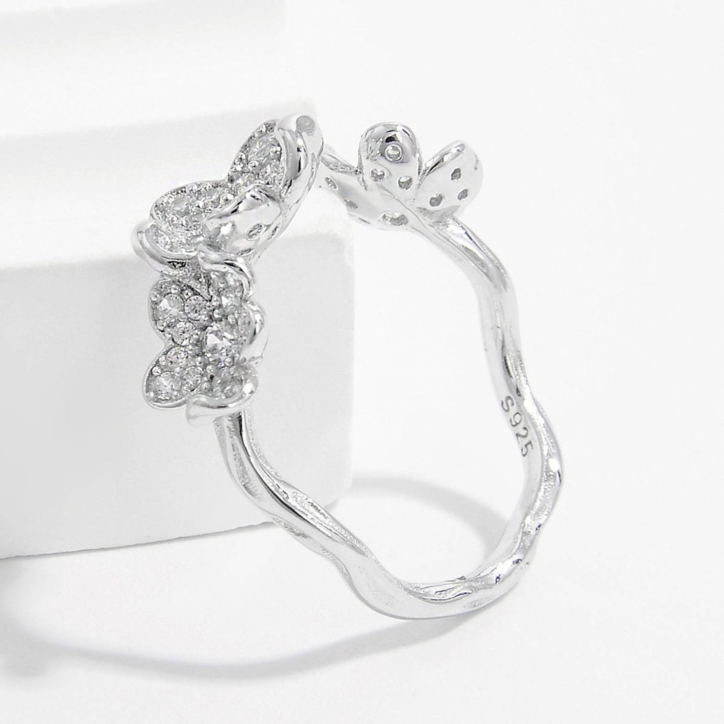 925 Sterling Silver Inlaid Zircon Open Ring - Carri's Cache