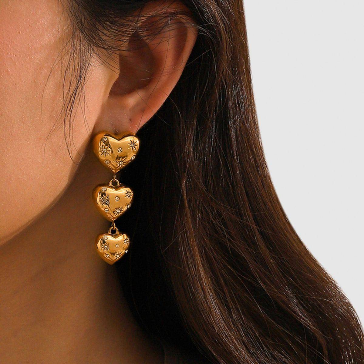 Rhinestone Stainless Steel Heart Earrings - Carri's Cache