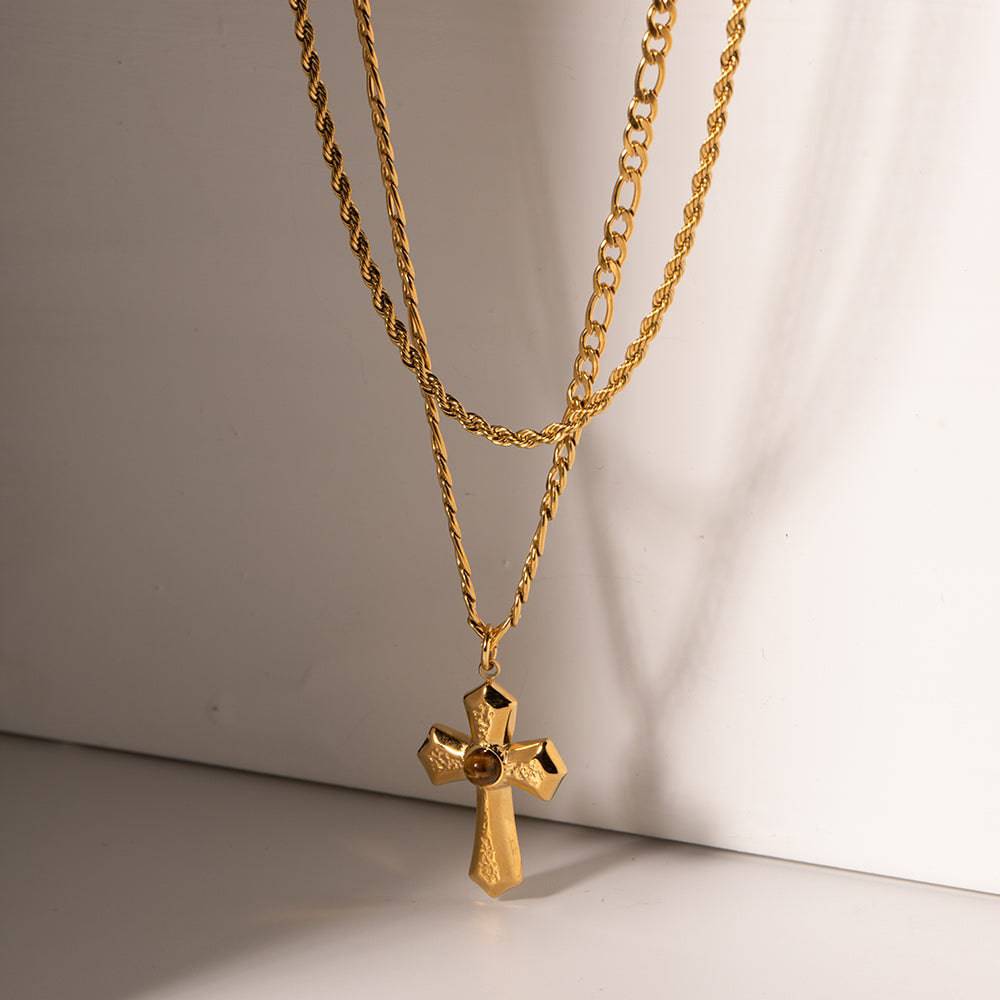 18K Gold-Plated Double Layered Cross Necklace - Carri's Cache