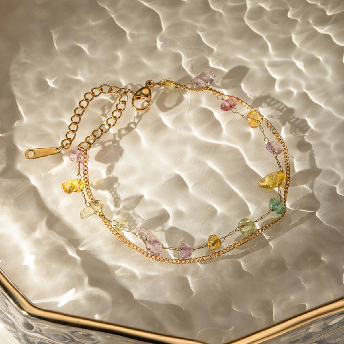 Stainless Steel Natural Stone Double Layered Bracelet - Carri's Cache