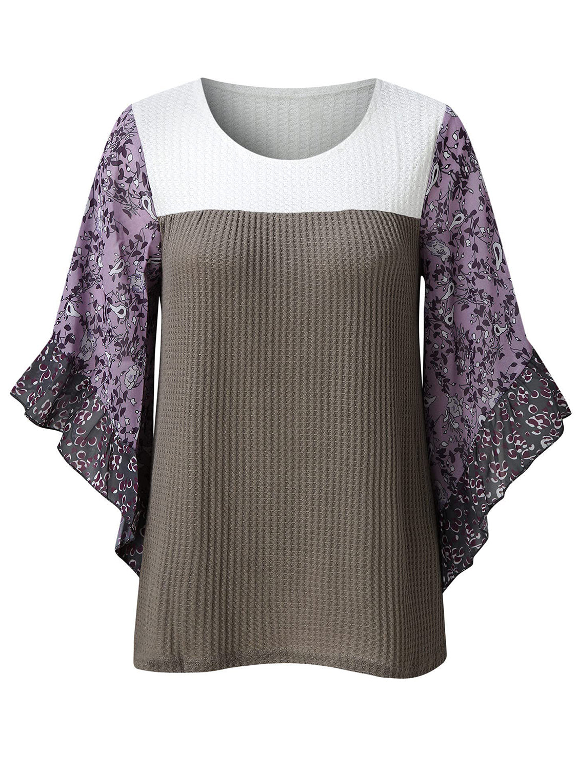Full Size Printed Round Neck Three-Quarter Sleeve Blouse - Carri's Cache