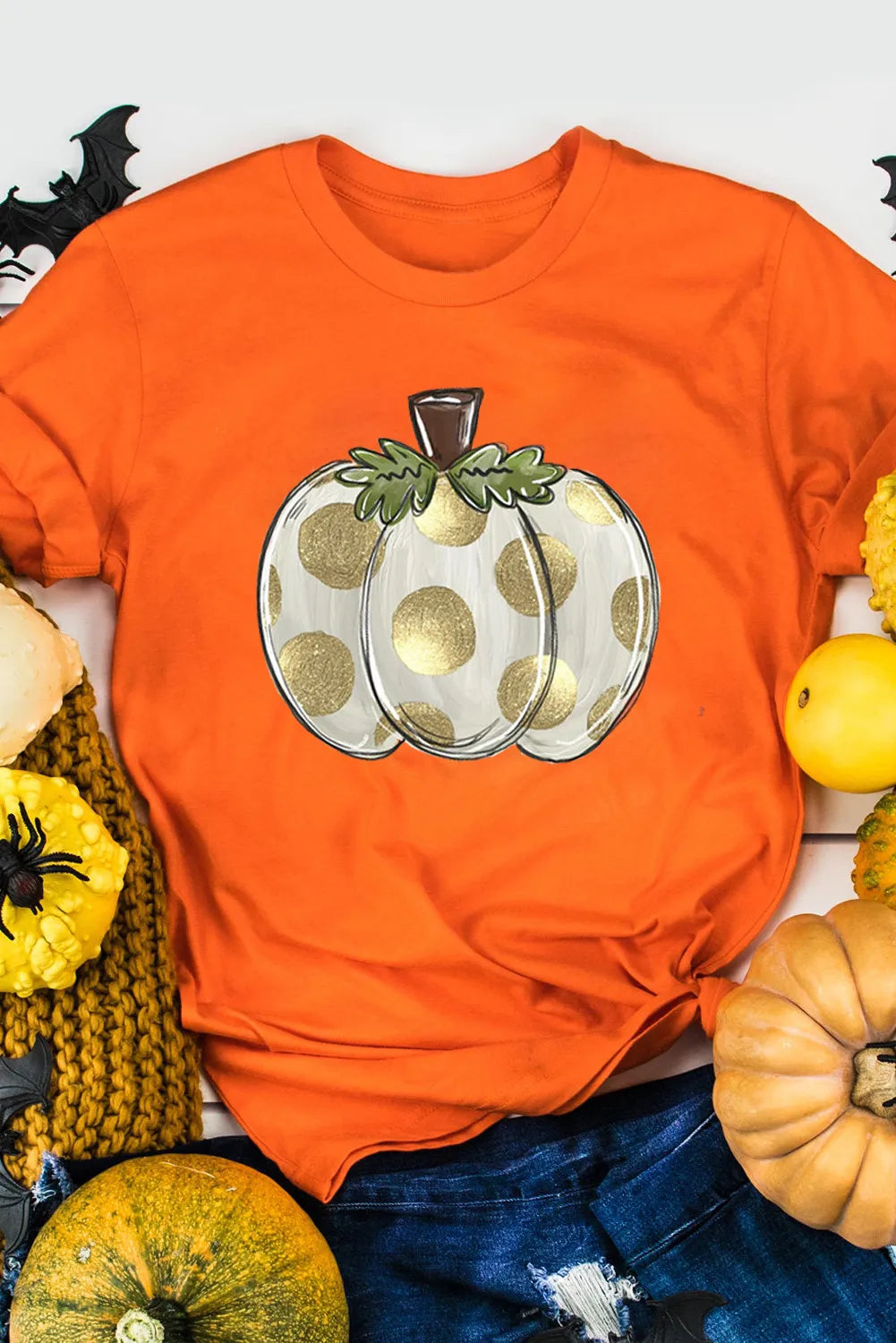 Pumpkin Graphic Round Neck Short Sleeve T-Shirt - Carri's Cache