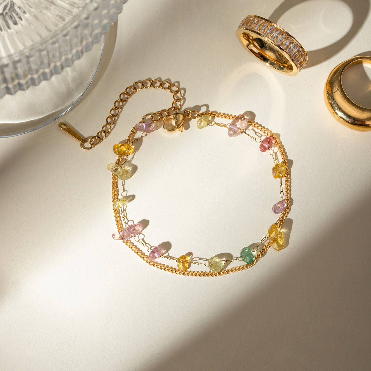 Stainless Steel Natural Stone Double Layered Bracelet - Carri's Cache