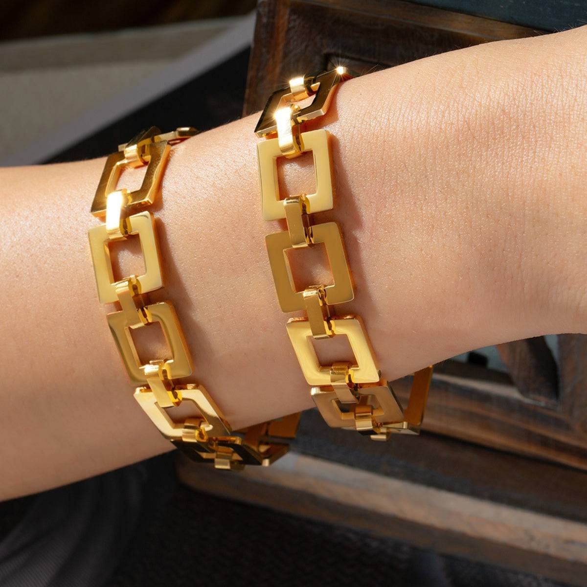 Titanium Steel Hollow Square Chain Bracelet - Carri's Cache