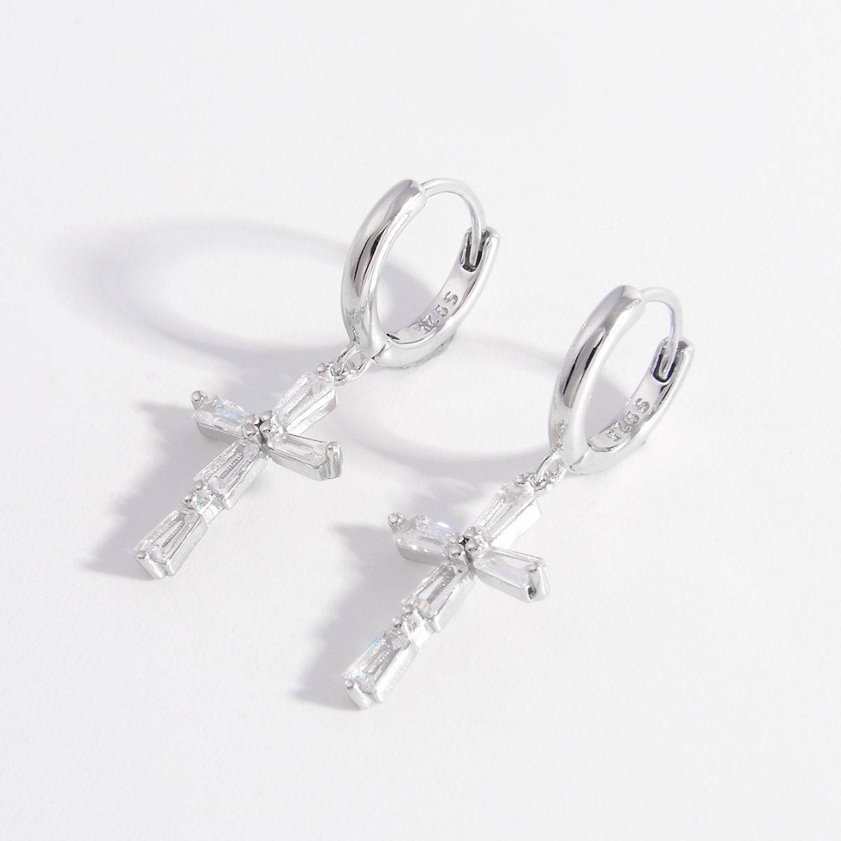 925 Sterling Silver Zircon Cross Earrings - Carri's Cache