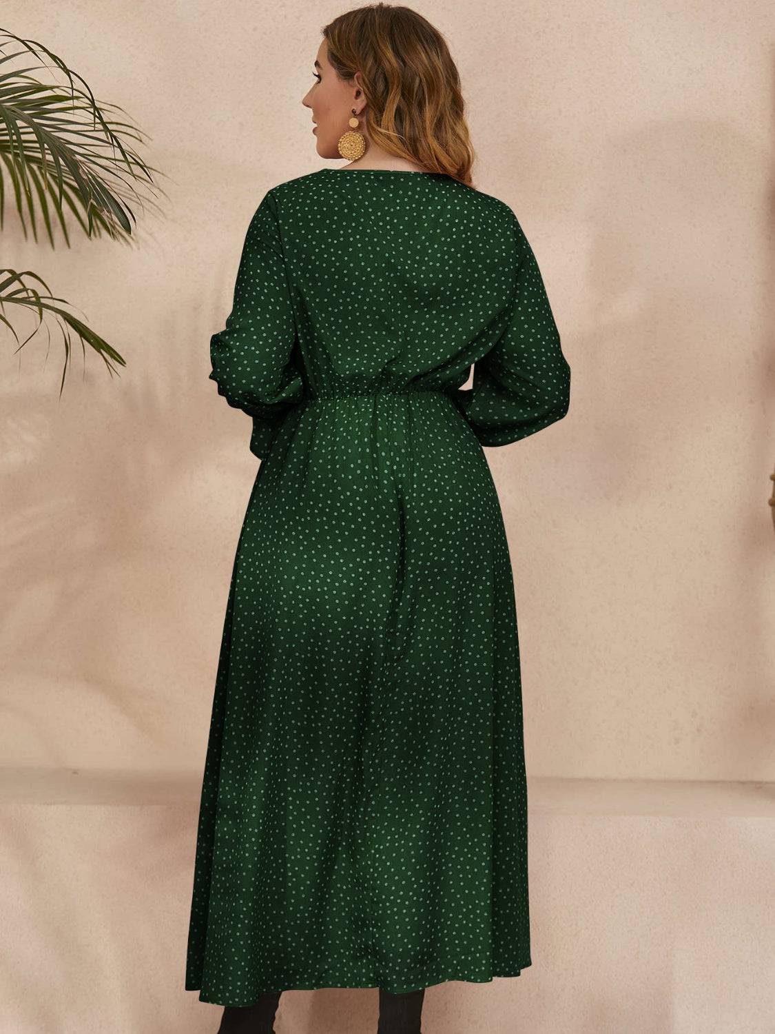 Honey Plus Size Ruffled Polka Dot Long Sleeve Midi Dress - Carri's Cache
