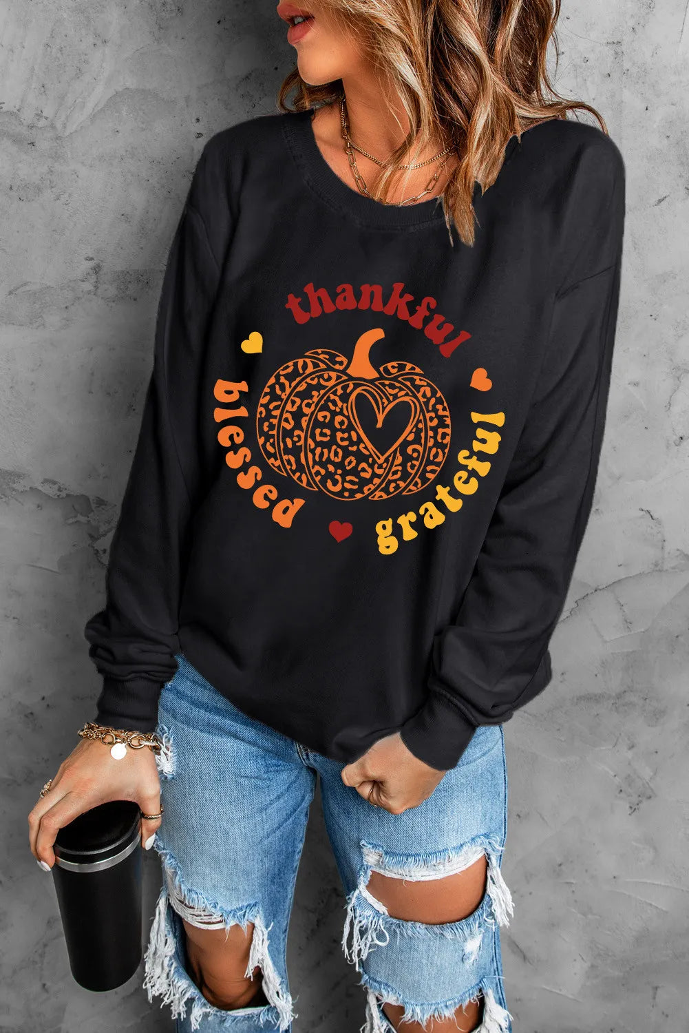 Pumpkin Graphic Long Sleeve Sweatshirt - Carri's Cache