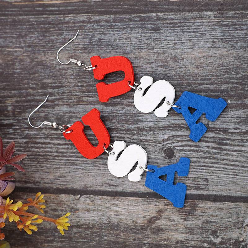 USA Wooden Letter Dangle Earrings - Carri's Cache