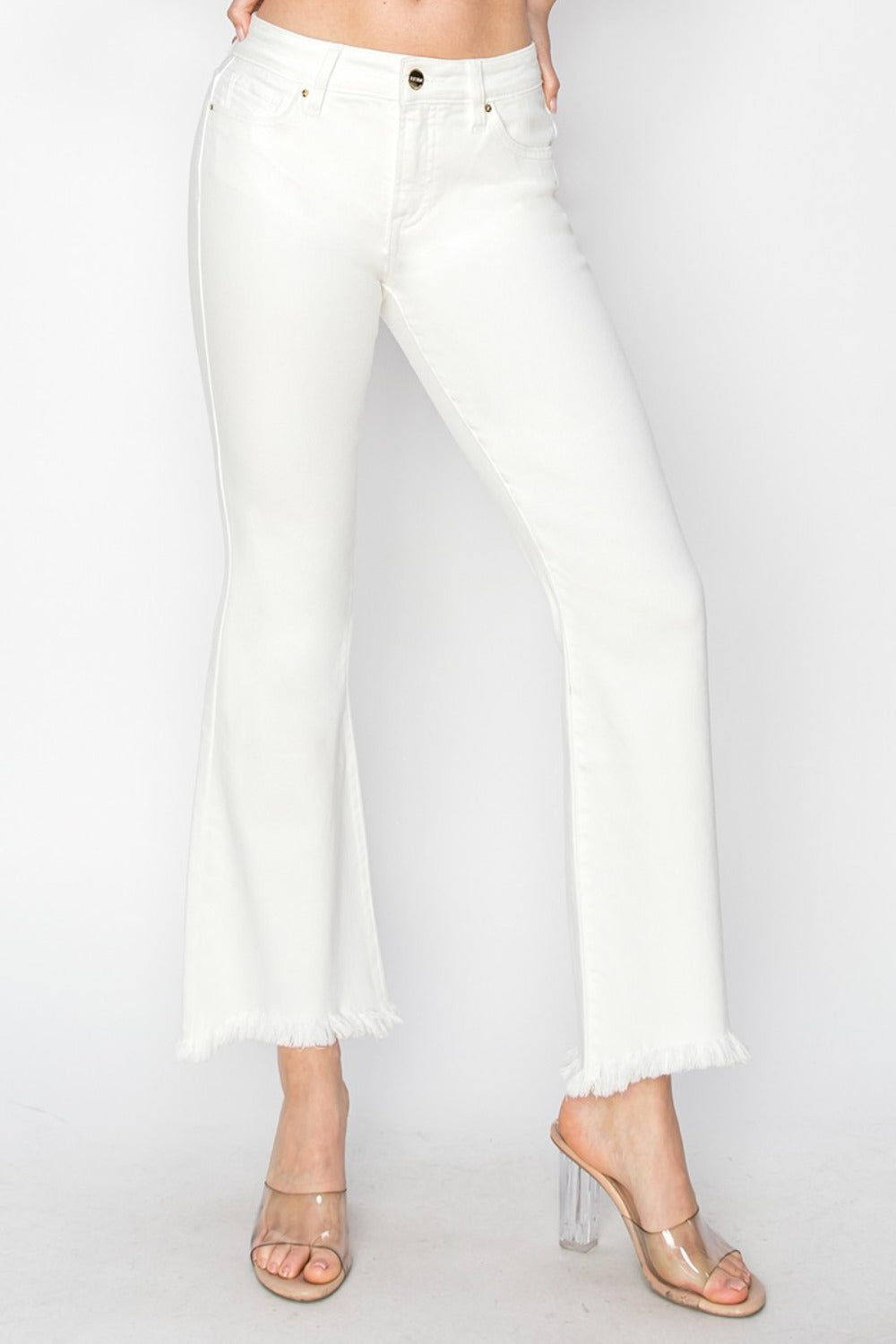RISEN Full Size Tummy Control Crop Flare Step Hem Pants - Carri's Cache