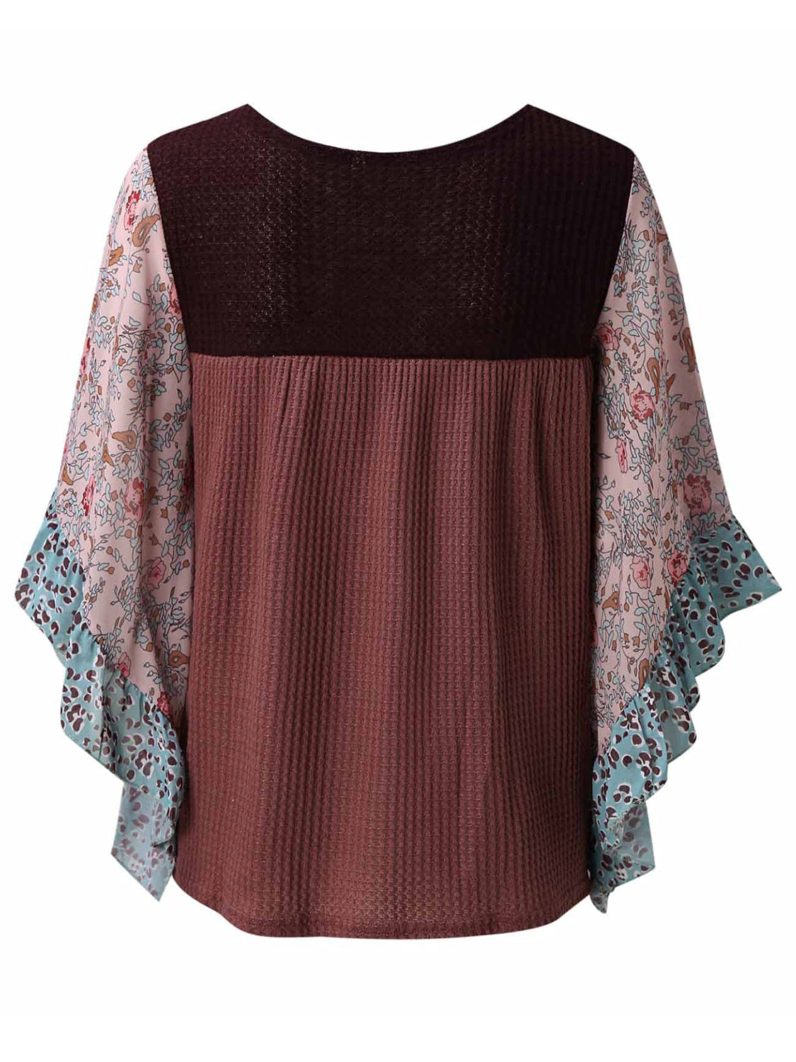 Full Size Printed Round Neck Three-Quarter Sleeve Blouse - Carri's Cache