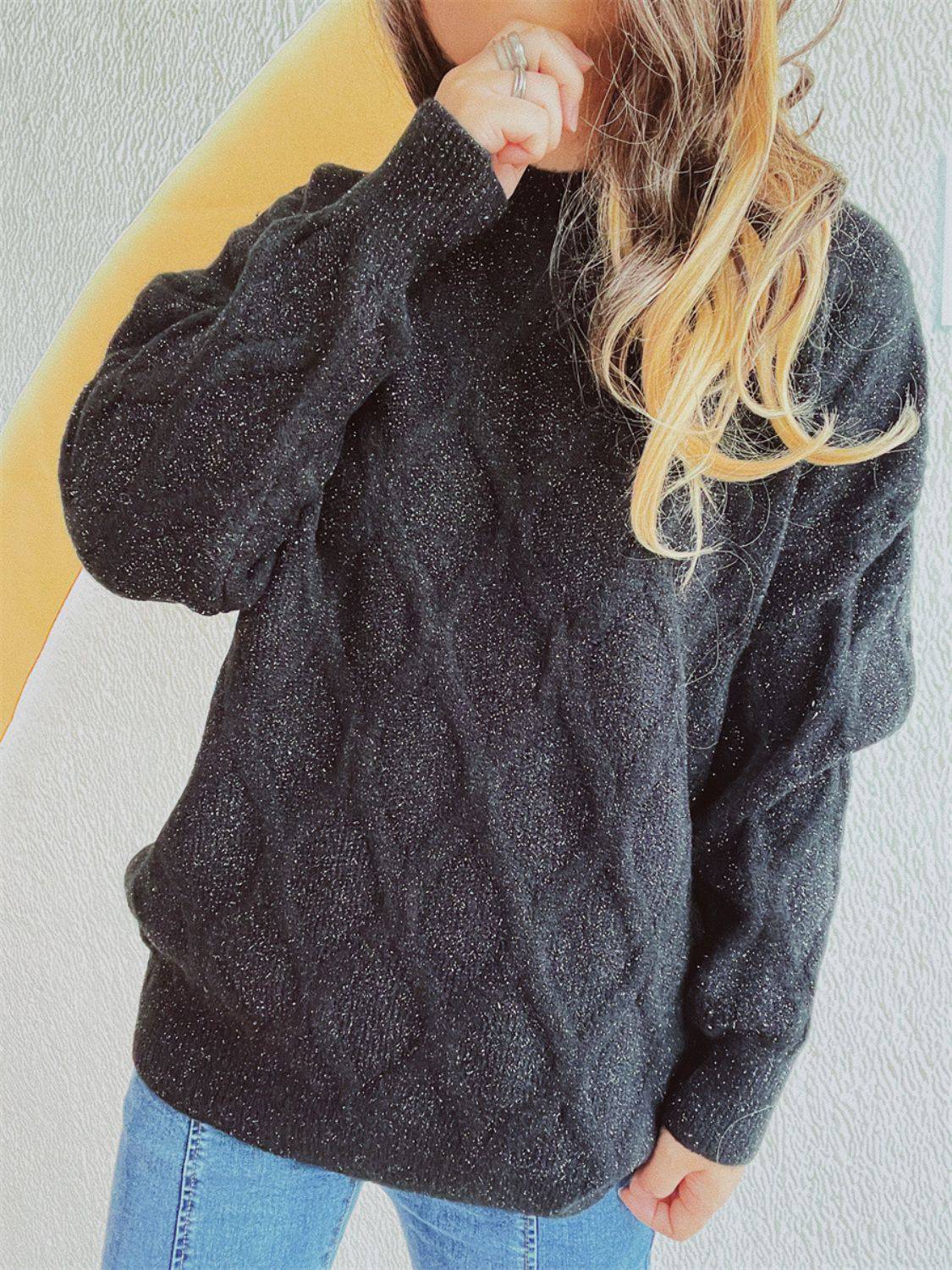Diamond Round Neck Long Sleeve Sweater - Carri's Cache